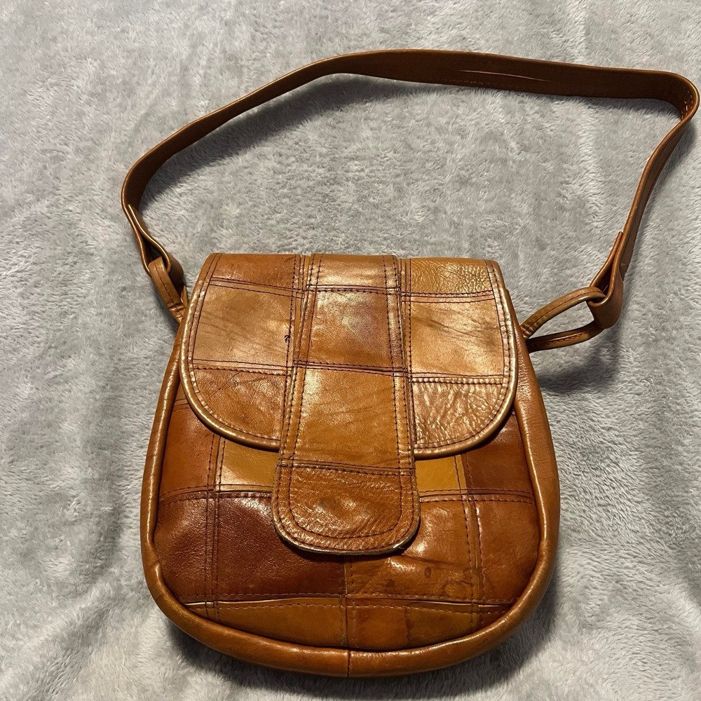 Vintage Hand Made Honduras Genuine‎ Leather Handbag Purse Crossbody Patch Work